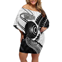 Personalised Aotearoa Lawn Bowls Off Shoulder Short Dress Maori and Silver Fern Half Style LT03 Women White - Polynesian Pride