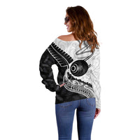 Personalised Aotearoa Lawn Bowls Off Shoulder Sweater Maori and Silver Fern Half Style - Polynesian Pride