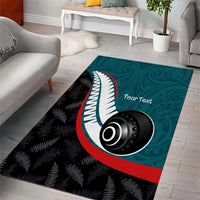 Personalised Aotearoa Lawn Bowls Area Rug Maori and Silver Fern Sporty Style Teal Color - Polynesian Pride