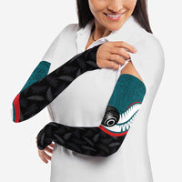 Personalised Aotearoa Lawn Bowls Arm Sleeves Maori and Silver Fern Sporty Style Teal Color - Polynesian Pride