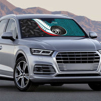 Personalised Aotearoa Lawn Bowls Auto Sun Shade Maori and Silver Fern Sporty Style Teal Color - Polynesian Pride