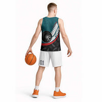 Personalised Aotearoa Lawn Bowls Basketball Jersey Maori and Silver Fern Sporty Style Teal Color - Polynesian Pride