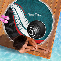 Personalised Aotearoa Lawn Bowls Beach Blanket Maori and Silver Fern Sporty Style Teal Color - Polynesian Pride