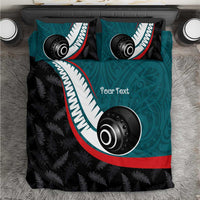 Personalised Aotearoa Lawn Bowls Bedding Set Maori and Silver Fern Sporty Style Teal Color - Polynesian Pride