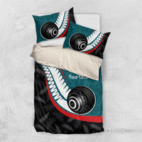 Personalised Aotearoa Lawn Bowls Bedding Set Maori and Silver Fern Sporty Style Teal Color - Polynesian Pride