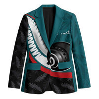 Personalised Aotearoa Lawn Bowls Blazer Maori and Silver Fern Sporty Style Teal Color - Polynesian Pride