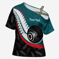 Personalised Aotearoa Lawn Bowls Cross Shoulder Shirt Maori and Silver Fern Sporty Style Teal Color - Polynesian Pride