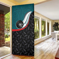 Aotearoa Lawn Bowls Door Cover Maori and Silver Fern Sporty Style Teal Color - Polynesian Pride