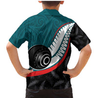 Personalised Aotearoa Lawn Bowls Family Matching Mermaid Dress and Hawaiian Shirt Maori and Silver Fern Sporty Style Teal Color - Polynesian Pride
