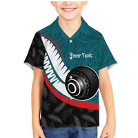 Personalised Aotearoa Lawn Bowls Family Matching Mermaid Dress and Hawaiian Shirt Maori and Silver Fern Sporty Style Teal Color - Polynesian Pride