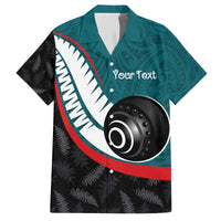 Personalised Aotearoa Lawn Bowls Family Matching Off The Shoulder Long Sleeve Dress and Hawaiian Shirt Maori and Silver Fern Sporty Style Teal Color - Polynesian Pride