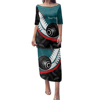 Personalised Aotearoa Lawn Bowls Family Matching Puletasi and Hawaiian Shirt Maori and Silver Fern Sporty Style Teal Color - Polynesian Pride