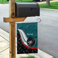 Personalised Aotearoa Lawn Bowls Garden Flag Maori and Silver Fern Sporty Style Teal Color - Polynesian Pride