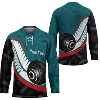 Personalised Aotearoa Lawn Bowls Hockey Jersey Maori and Silver Fern Sporty Style Teal Color - Polynesian Pride