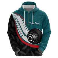 Personalised Aotearoa Lawn Bowls Hoodie Maori and Silver Fern Sporty Style Teal Color - Polynesian Pride