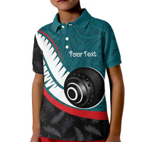 Personalised Aotearoa Lawn Bowls Kid Polo Shirt Maori and Silver Fern Sporty Style Teal Color - Polynesian Pride