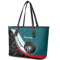 Personalised Aotearoa Lawn Bowls Leather Tote Bag Maori and Silver Fern Sporty Style Teal Color - Polynesian Pride