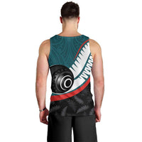 Personalised Aotearoa Lawn Bowls Men Tank Top Maori and Silver Fern Sporty Style Teal Color - Polynesian Pride