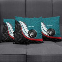 Personalised Aotearoa Lawn Bowls Pillow Cover Maori and Silver Fern Sporty Style Teal Color - Polynesian Pride