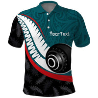 Personalised Aotearoa Lawn Bowls Polo Shirt Maori and Silver Fern Sporty Style Teal Color - Polynesian Pride