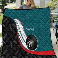 Personalised Aotearoa Lawn Bowls Quilt Maori and Silver Fern Sporty Style Teal Color - Polynesian Pride