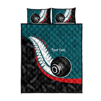 Personalised Aotearoa Lawn Bowls Quilt Bed Set Maori and Silver Fern Sporty Style Teal Color - Polynesian Pride