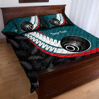 Personalised Aotearoa Lawn Bowls Quilt Bed Set Maori and Silver Fern Sporty Style Teal Color - Polynesian Pride