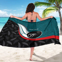 Personalised Aotearoa Lawn Bowls Sarong Maori and Silver Fern Sporty Style Teal Color - Polynesian Pride