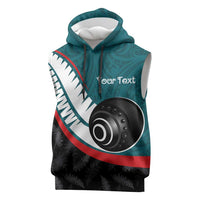 Personalised Aotearoa Lawn Bowls Sleeveless Hoodie Maori and Silver Fern Sporty Style Teal Color - Polynesian Pride