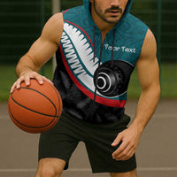 Personalised Aotearoa Lawn Bowls Sleeveless Zip Hoodie Maori and Silver Fern Sporty Style Teal Color - Polynesian Pride