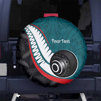 Personalised Aotearoa Lawn Bowls Spare Tire Cover Maori and Silver Fern Sporty Style Teal Color - Polynesian Pride