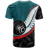 Personalised Aotearoa Lawn Bowls T Shirt Maori and Silver Fern Sporty Style Teal Color - Polynesian Pride