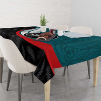 Personalised Aotearoa Lawn Bowls Tablecloth Maori and Silver Fern Sporty Style Teal Color - Polynesian Pride