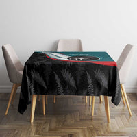 Personalised Aotearoa Lawn Bowls Tablecloth Maori and Silver Fern Sporty Style Teal Color - Polynesian Pride