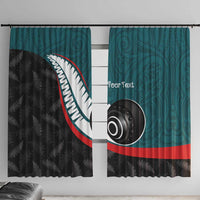 Personalised Aotearoa Lawn Bowls Window Curtain Maori and Silver Fern Sporty Style Teal Color - Polynesian Pride