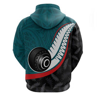 Personalised Aotearoa Lawn Bowls Zip Hoodie Maori and Silver Fern Sporty Style Teal Color - Polynesian Pride