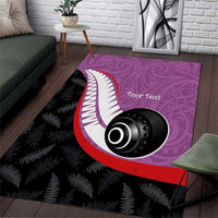 Personalised Aotearoa Lawn Bowls Area Rug Maori and Silver Fern Sporty Style Pink Color - Polynesian Pride