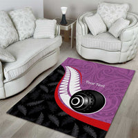 Personalised Aotearoa Lawn Bowls Area Rug Maori and Silver Fern Sporty Style Pink Color - Polynesian Pride