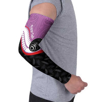 Personalised Aotearoa Lawn Bowls Arm Sleeves Maori and Silver Fern Sporty Style Pink Color - Polynesian Pride
