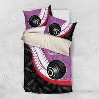 Personalised Aotearoa Lawn Bowls Bedding Set Maori and Silver Fern Sporty Style Pink Color - Polynesian Pride