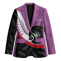Personalised Aotearoa Lawn Bowls Blazer Maori and Silver Fern Sporty Style Pink Color - Polynesian Pride