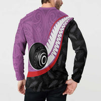 Personalised Aotearoa Lawn Bowls Button Sweatshirt Maori and Silver Fern Sporty Style Pink Color - Polynesian Pride