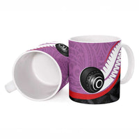 Personalised Aotearoa Lawn Bowls Ceramic Mug Maori and Silver Fern Sporty Style Pink Color - Polynesian Pride