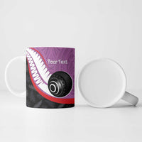 Personalised Aotearoa Lawn Bowls Ceramic Mug Maori and Silver Fern Sporty Style Pink Color - Polynesian Pride