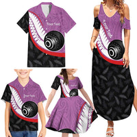 Personalised Aotearoa Lawn Bowls Family Matching Summer Maxi Dress and Hawaiian Shirt Maori and Silver Fern Sporty Style Pink Color - Polynesian Pride