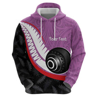 Personalised Aotearoa Lawn Bowls Hoodie Maori and Silver Fern Sporty Style Pink Color - Polynesian Pride
