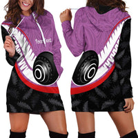 Personalised Aotearoa Lawn Bowls Hoodie Dress Maori and Silver Fern Sporty Style Pink Color - Polynesian Pride