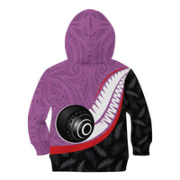 Personalised Aotearoa Lawn Bowls Kid Hoodie Maori and Silver Fern Sporty Style Pink Color - Polynesian Pride