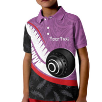 Personalised Aotearoa Lawn Bowls Kid Polo Shirt Maori and Silver Fern Sporty Style Pink Color - Polynesian Pride