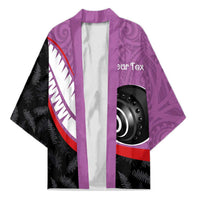 Personalised Aotearoa Lawn Bowls Kimono Maori and Silver Fern Sporty Style Pink Color - Polynesian Pride